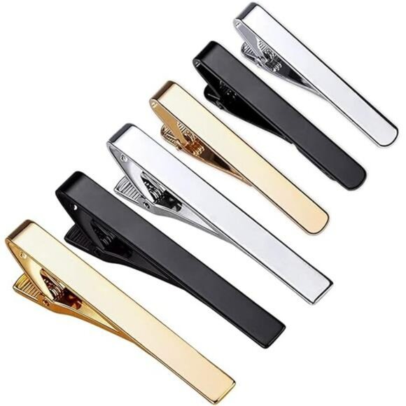 Mens Tie Clip Set Gold Silver Black Necktie Bar Pinch Clips Formal Accessories - Picture 8 of 8
